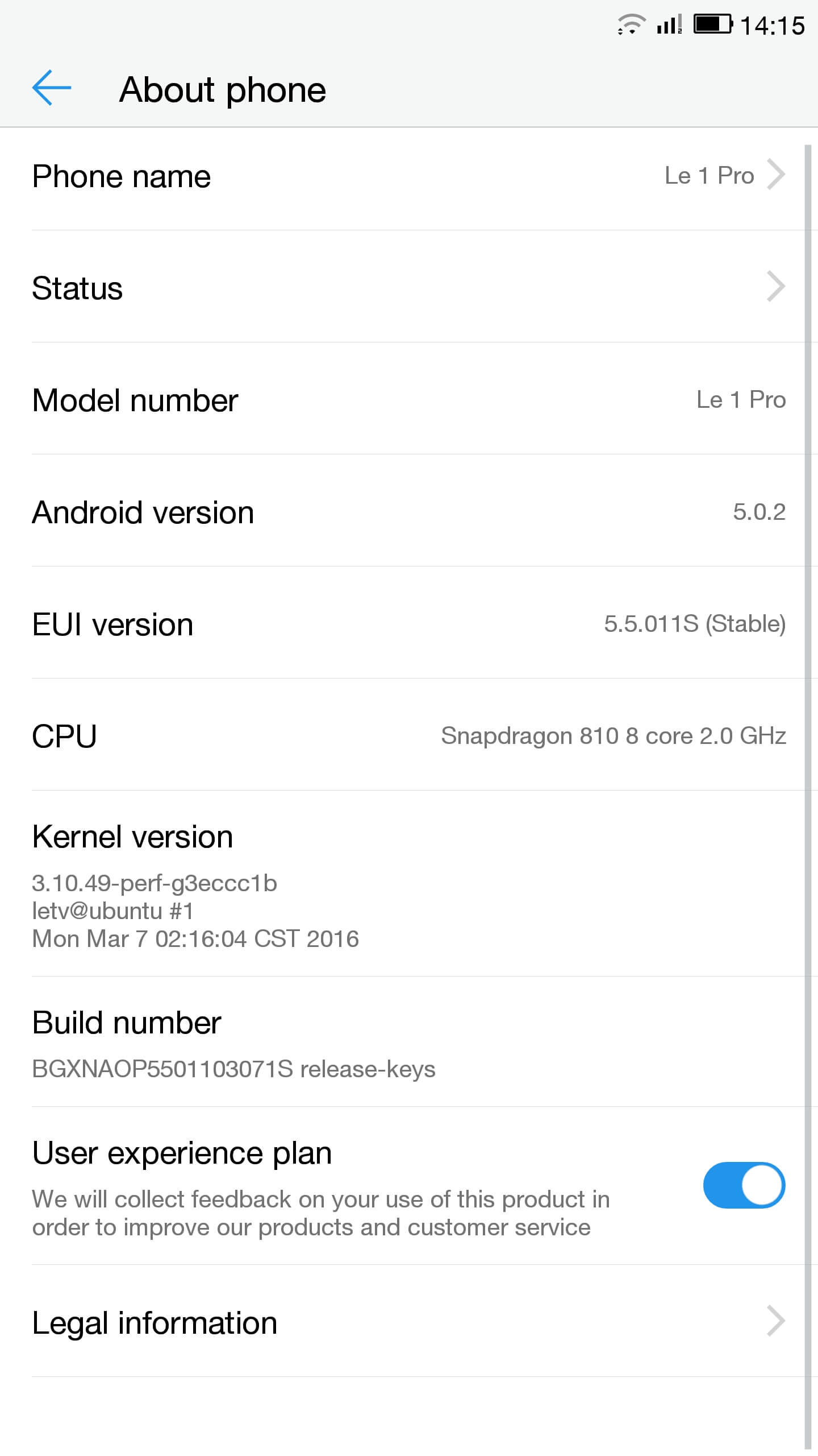 Android : Settings -> About
