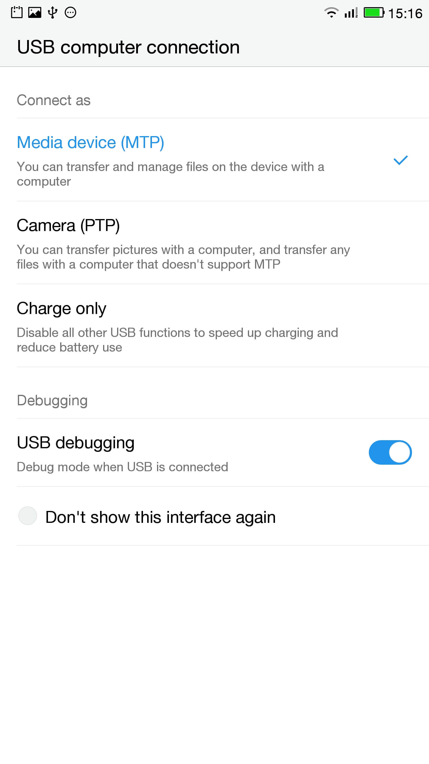Android USB Options