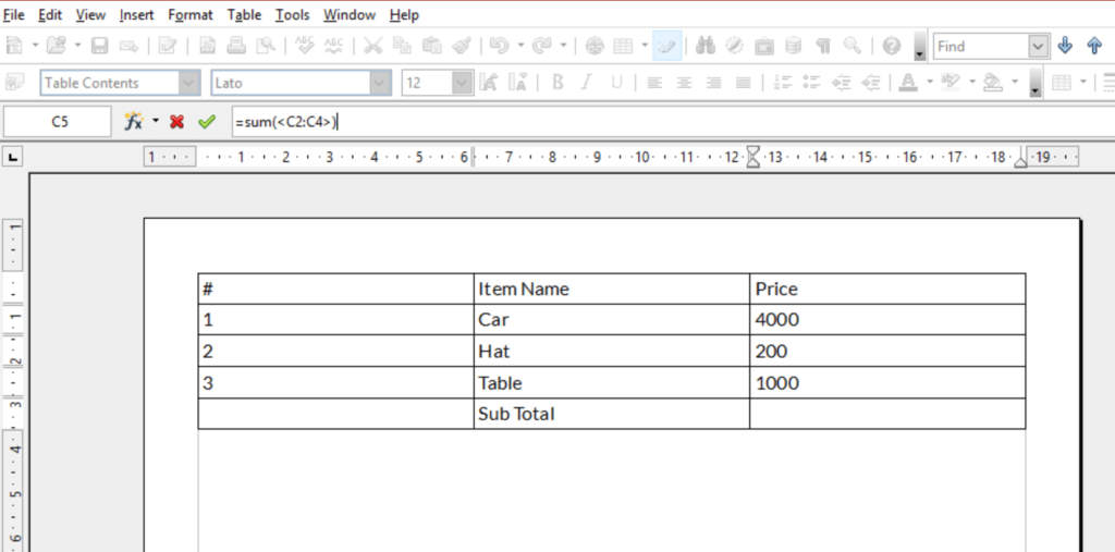 How to edit a function in a table in a OpenOffice Writer document
